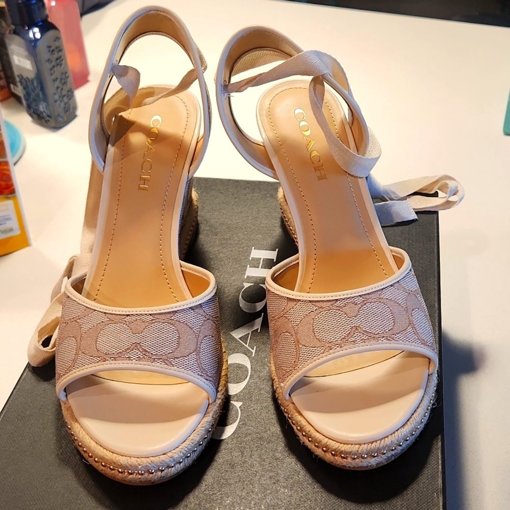 Coach Page Jacquard tie up wedges with  original box